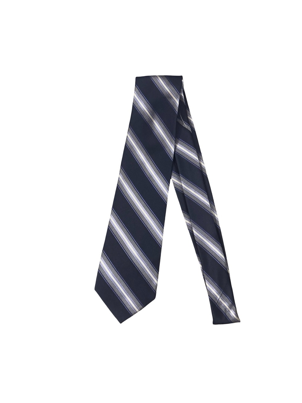 MICHAEL Michael Kors Navy and White Diagonal Old Money Preppy Stripe Silk Tie